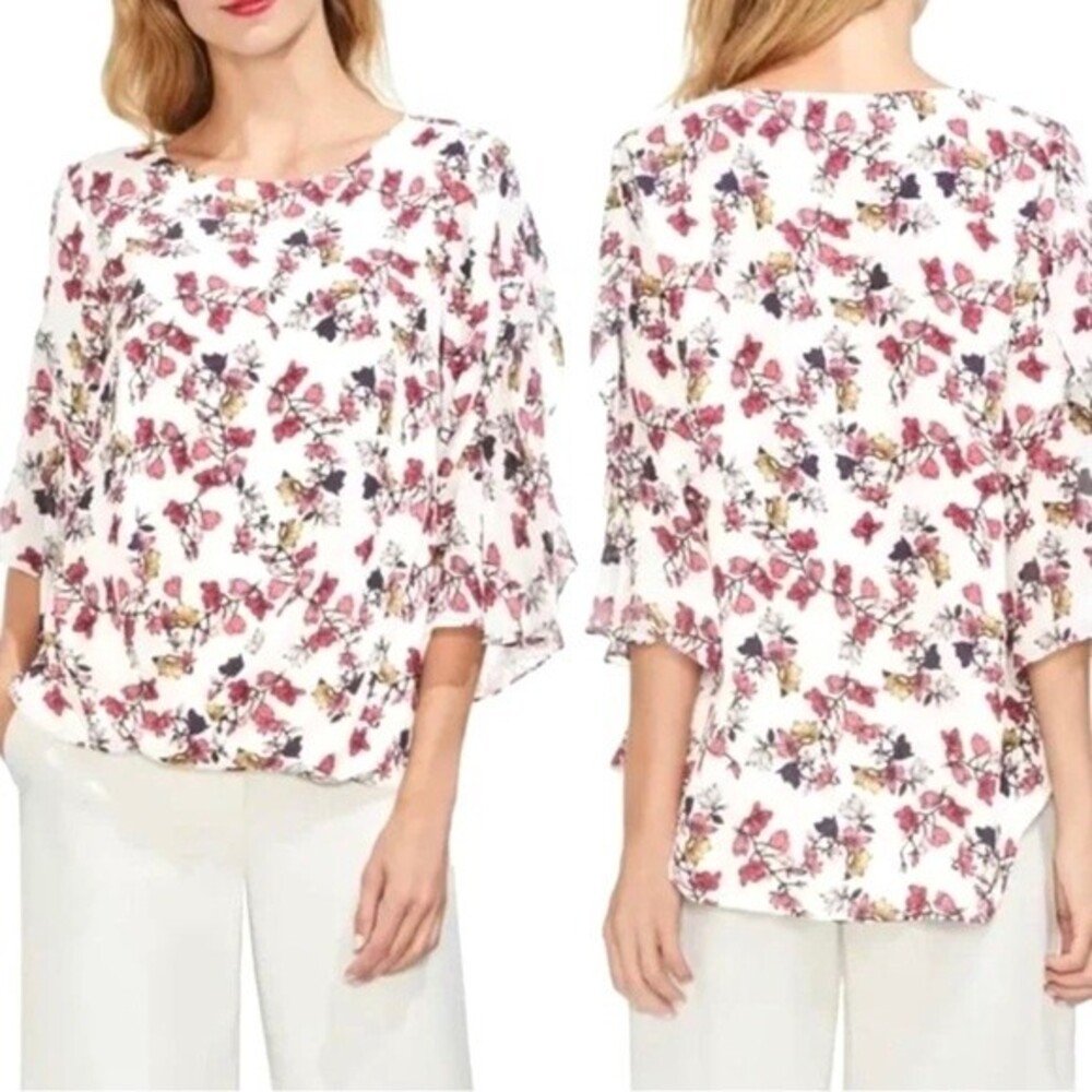 Vince Camuto white floral crepe cape top size medium NWT